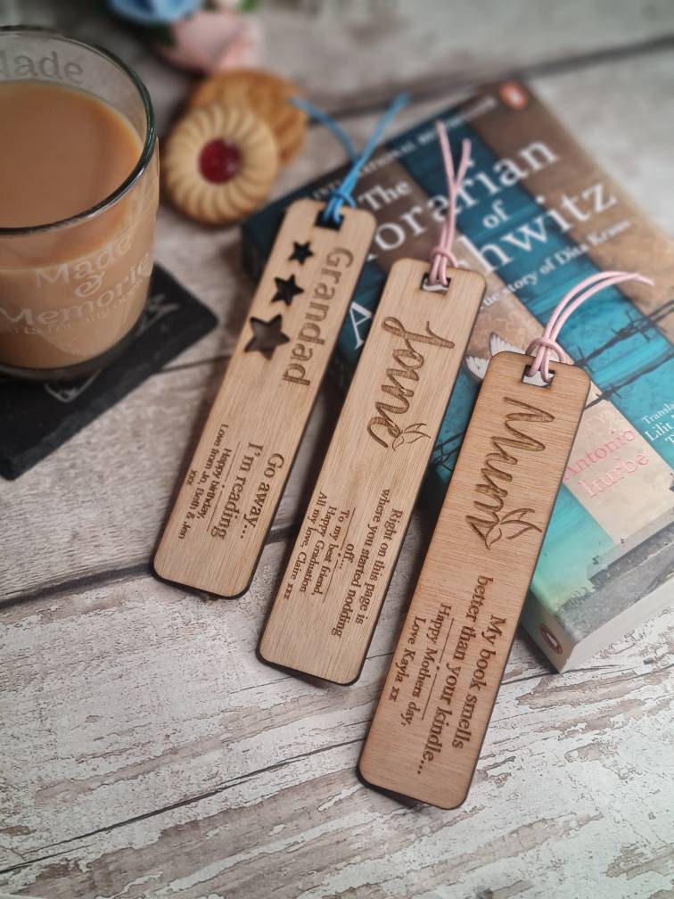 Personolised wooden bookmark, birthday, anniversary present. Mothers and fathers day gift, graduation, grandma, friend, grandad, valentines