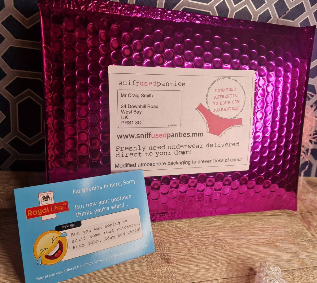 Pantie Sniff prank! Sent direct to victims door! Panty knicker smelling, embarrassing prank to send to friend, partner, family or colleague!