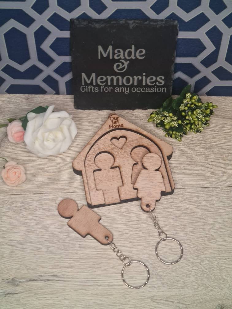 His and hers, hers and hers, his and his keyrings and key holder. First home, house warming, mr and mrs, wedding gift, new home, key hook.