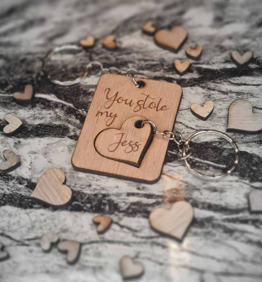 You stole my heart personolised keychain x2, valentines, birthday, anniversary, wedding, fathers day, new baby, friends, Christmas gift