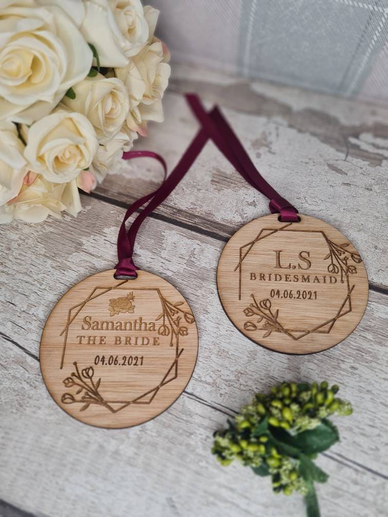 Personolised engraved wooden tag for wedding dress hanger. bridesmaid, bride, marriage, flower girl, wedding party