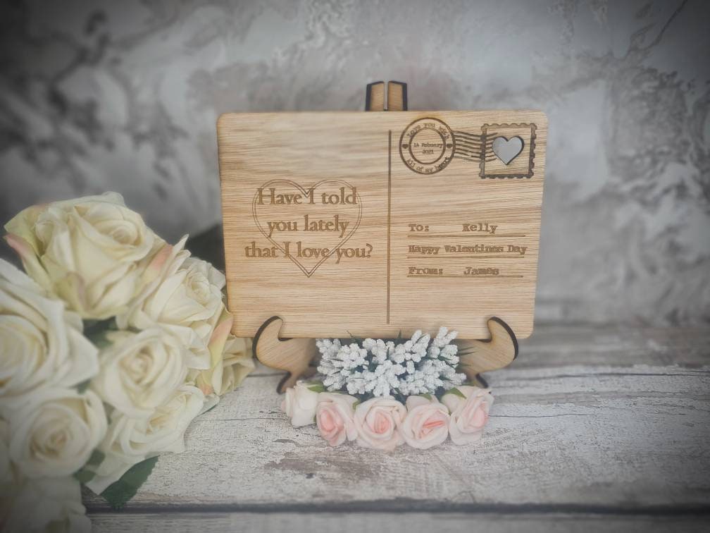 Personolised valentines Post Card including stand, birthday, anniversary, wedding, mothers day, new baby, friends, greetings