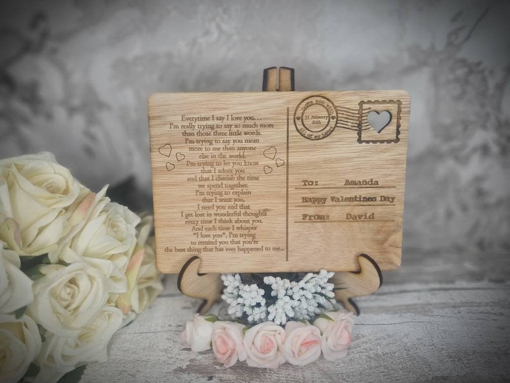 Personolised Poem valentines Post Card including stand, birthday, anniversary, wedding, mothers day, new baby, friends, greetings