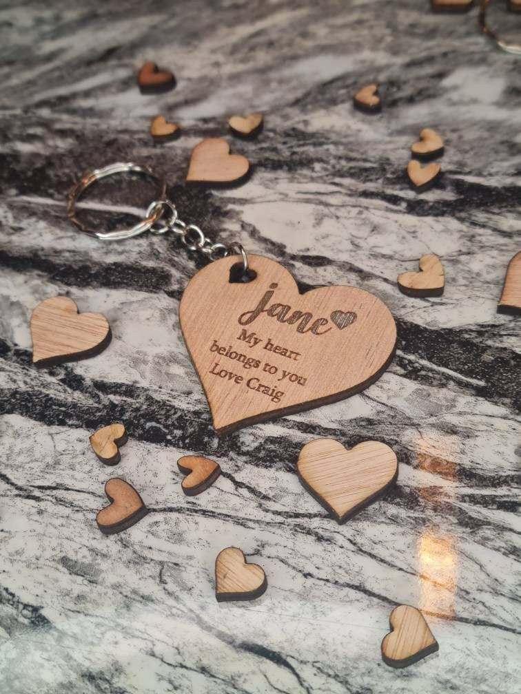Personolised my heart belongs to you keychain, valentines, birthday, anniversary, wedding, fathers day, new baby, friends, Christmas gift