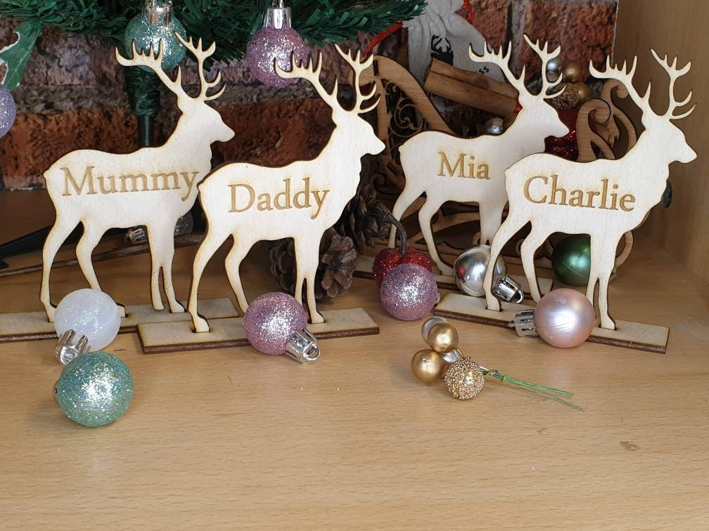 Reindeer, deer, stag place card, place name, table decoration, personalised, bespoke, family, wedding table? Party? Reception?