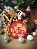 Acrylic and wood personalised Christmas bauble, hanging decoration. Any name! Choice of colour!