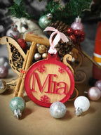 Acrylic and wood personalised Christmas bauble, hanging decoration. Any name! Choice of colour!