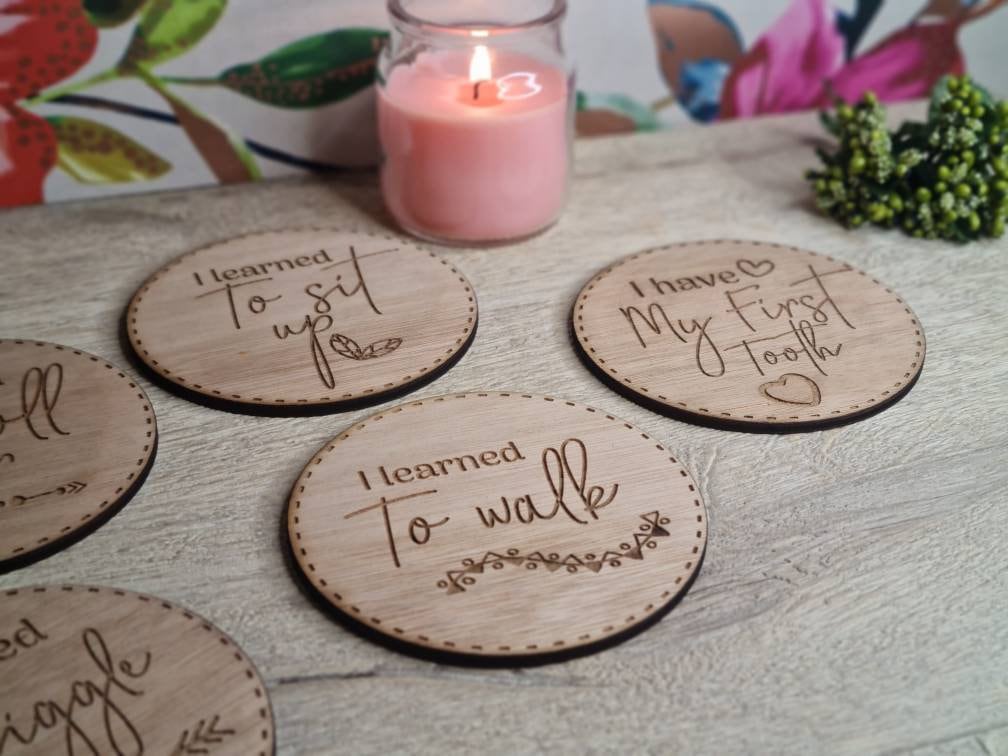 X20 Baby wooden milestone disc, cards, photo prop, flatlay, photography, new child - baby shower gift - monthly age signs