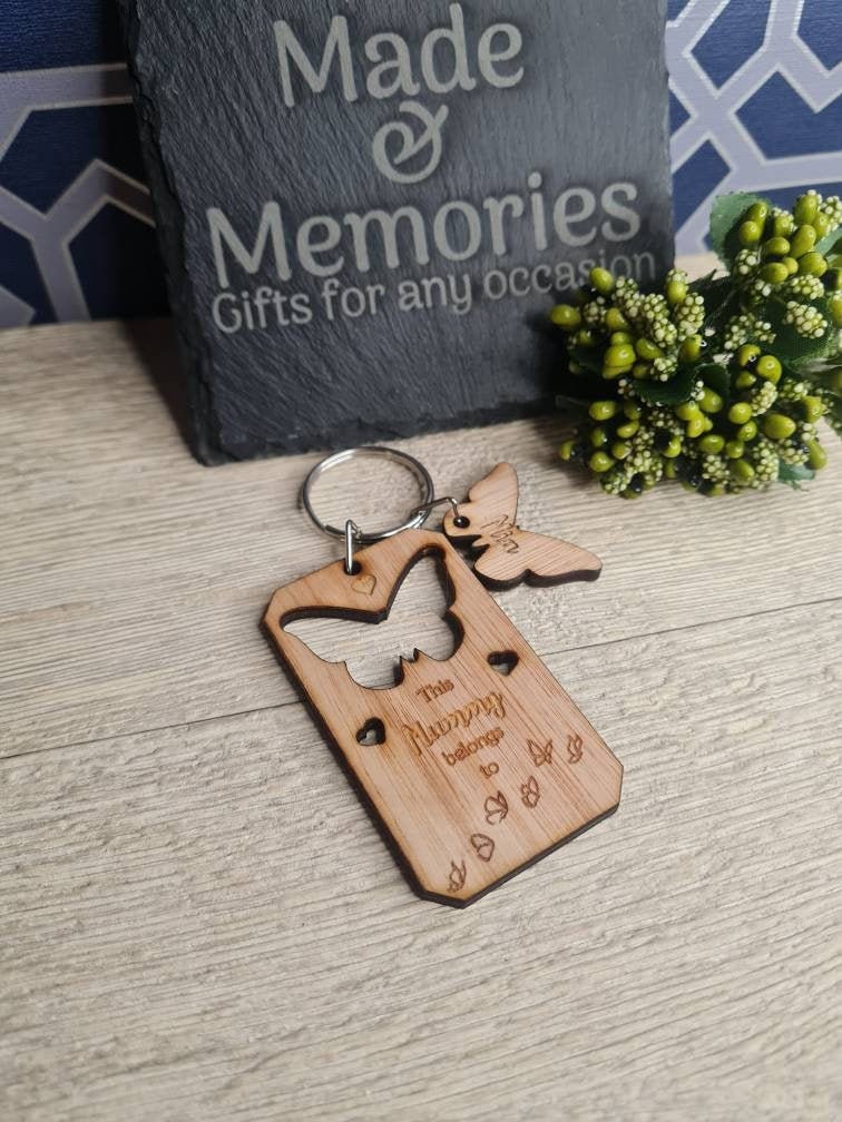 personalised keychain, named Butterfly's, mummy/daddy, birthday, anniversary, mothers day, fathers day, new baby, friends, Christmas gift