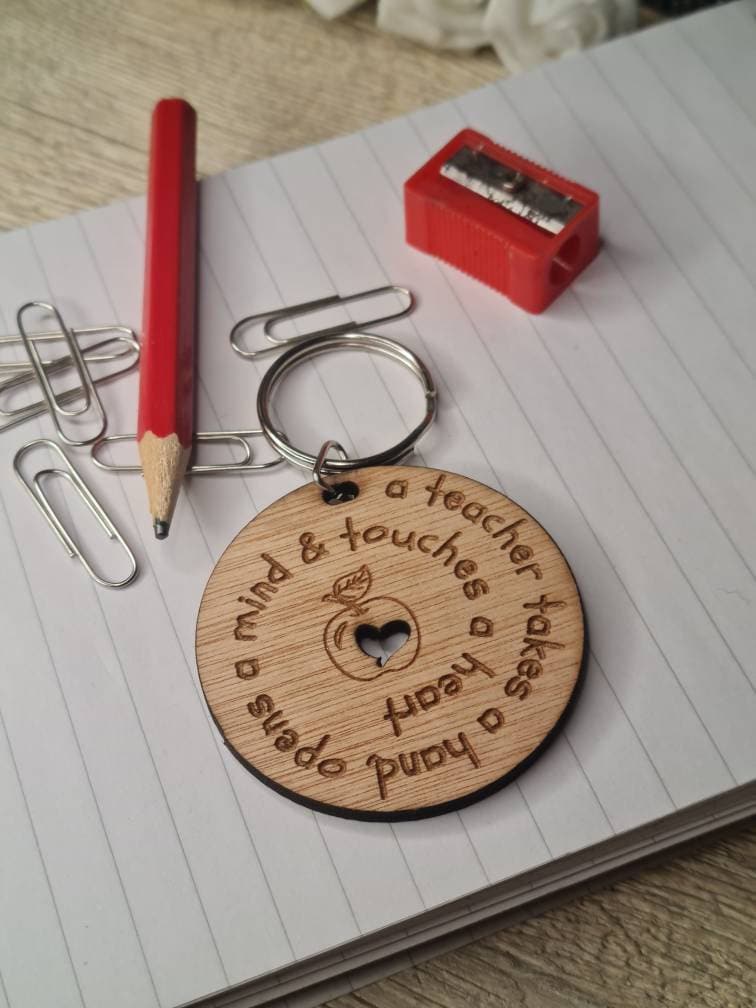 Beautiful teacher keyring - wooden key chain - thank your teacher - gift from child - end of term - unique, bespoke gift - beautiful item