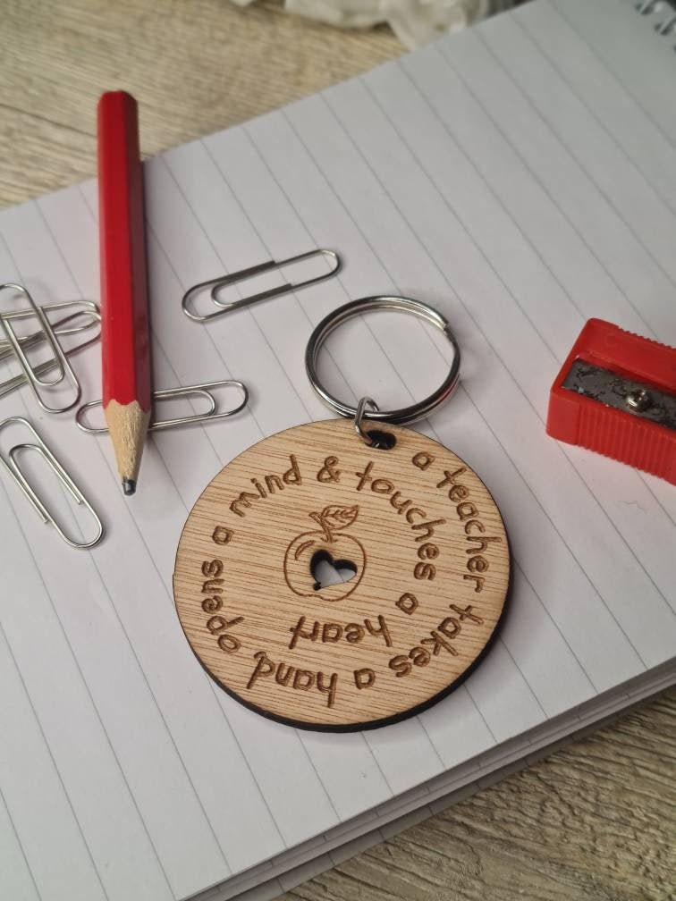 Beautiful teacher keyring - wooden key chain - thank your teacher - gift from child - end of term - unique, bespoke gift - beautiful item