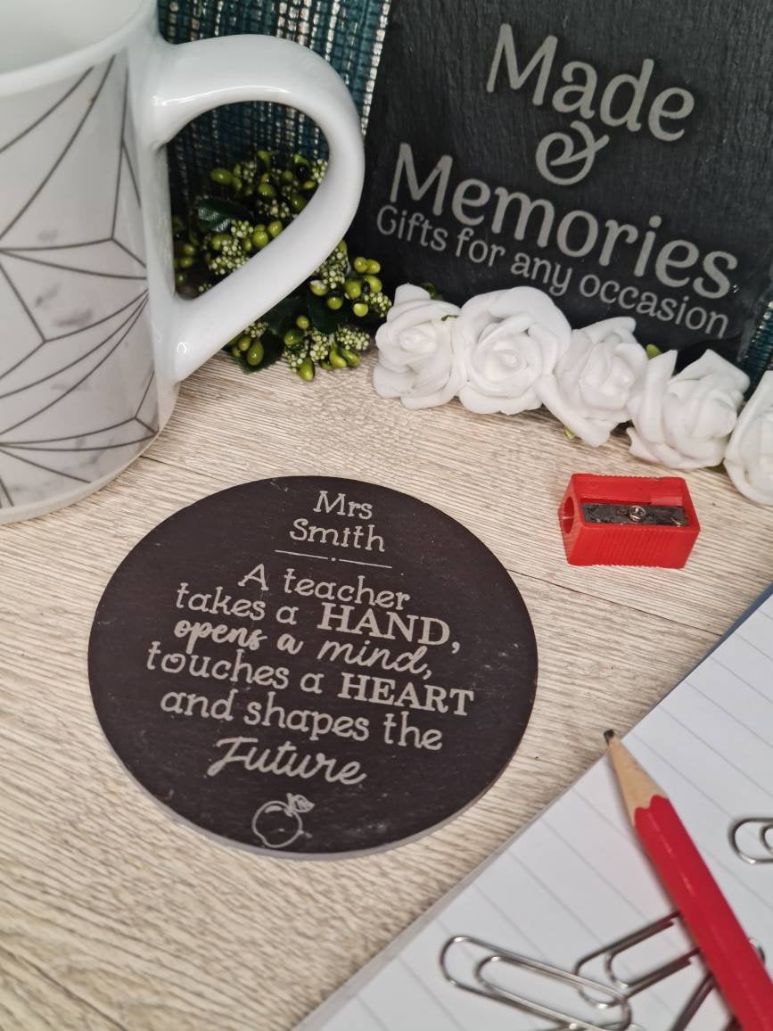 Personalised teacher coaster - display ornament - thank your teacher - gift from child - end of term - unique, bespoke gift - beautiful item