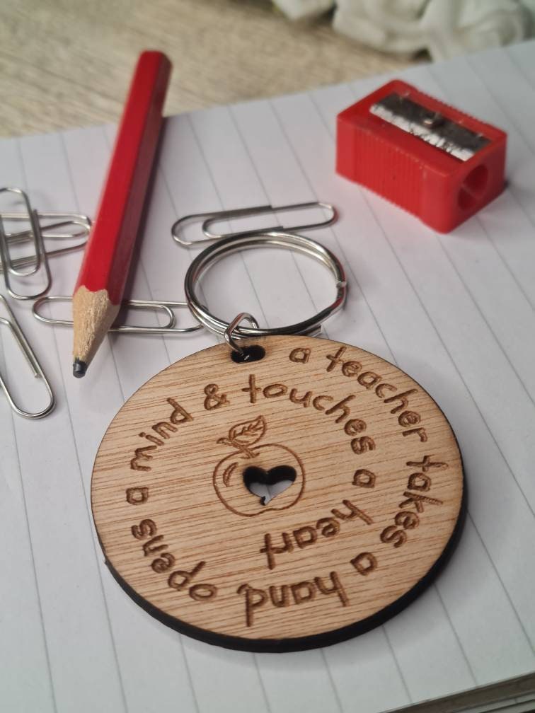 Beautiful teacher keyring - wooden key chain - thank your teacher - gift from child - end of term - unique, bespoke gift - beautiful item
