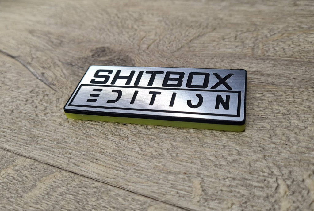 Shitbox Edition fun novelty auto badge! Perfect and long lasting for all weather. Car - Van - Truck - Caravan - RV - Camper - Bike - Scooter