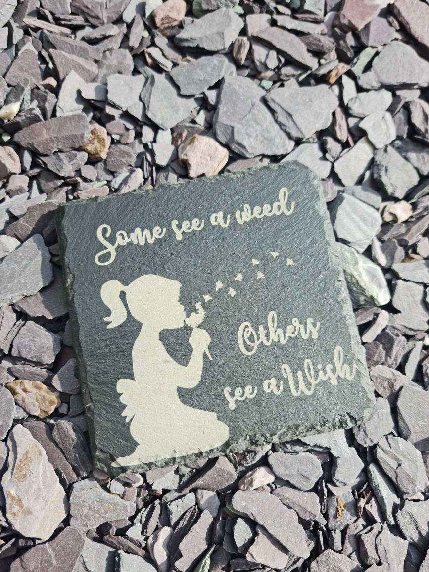 Inspirational quote decoration - engraved onto high quality Welsh slate - great gift for garden lover - fairy - flowers - rockery - yard art