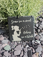 Inspirational quote decoration - engraved onto high quality Welsh slate - great gift for garden lover - fairy - flowers - rockery - yard art