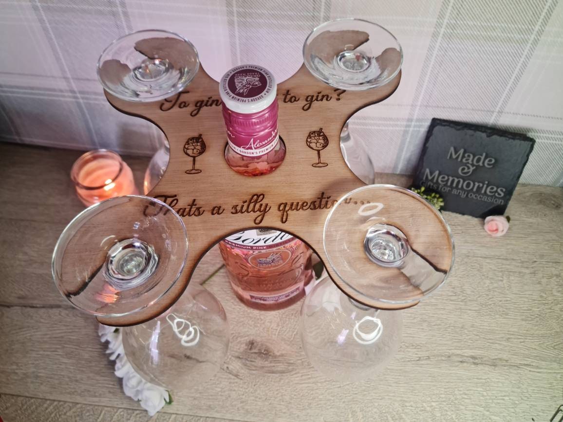 4 Glass Gin butler, bar butler, funny quote, glass holder, valentines gift, gin lover, great present, mothers day, fathers, birthday