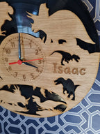 personalised Dinosaur Clock - add your own words - T Rex - Dino - Jurassic - great gift - playroom - made with re purposed records - quartz