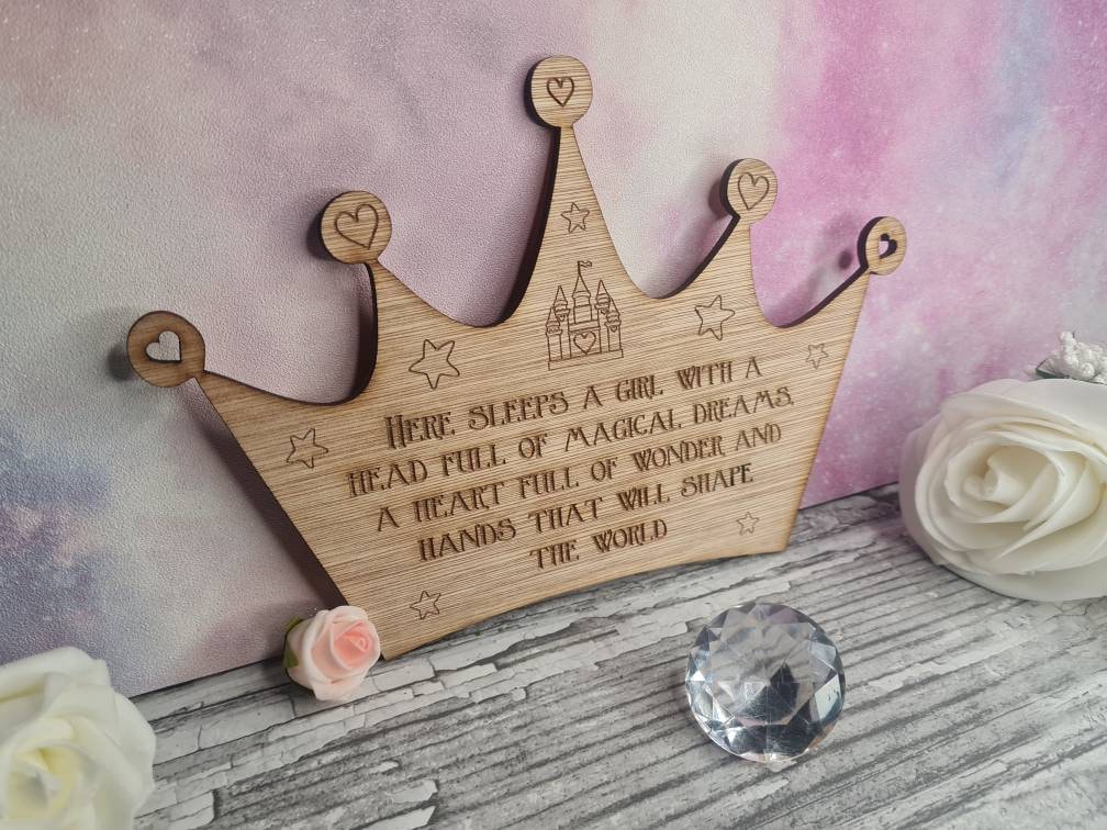 Beautiful bedroom door plaque - bedroom sign for princess - little girls bedroom decor - daughter - granddaughter - crown - tiara - castle