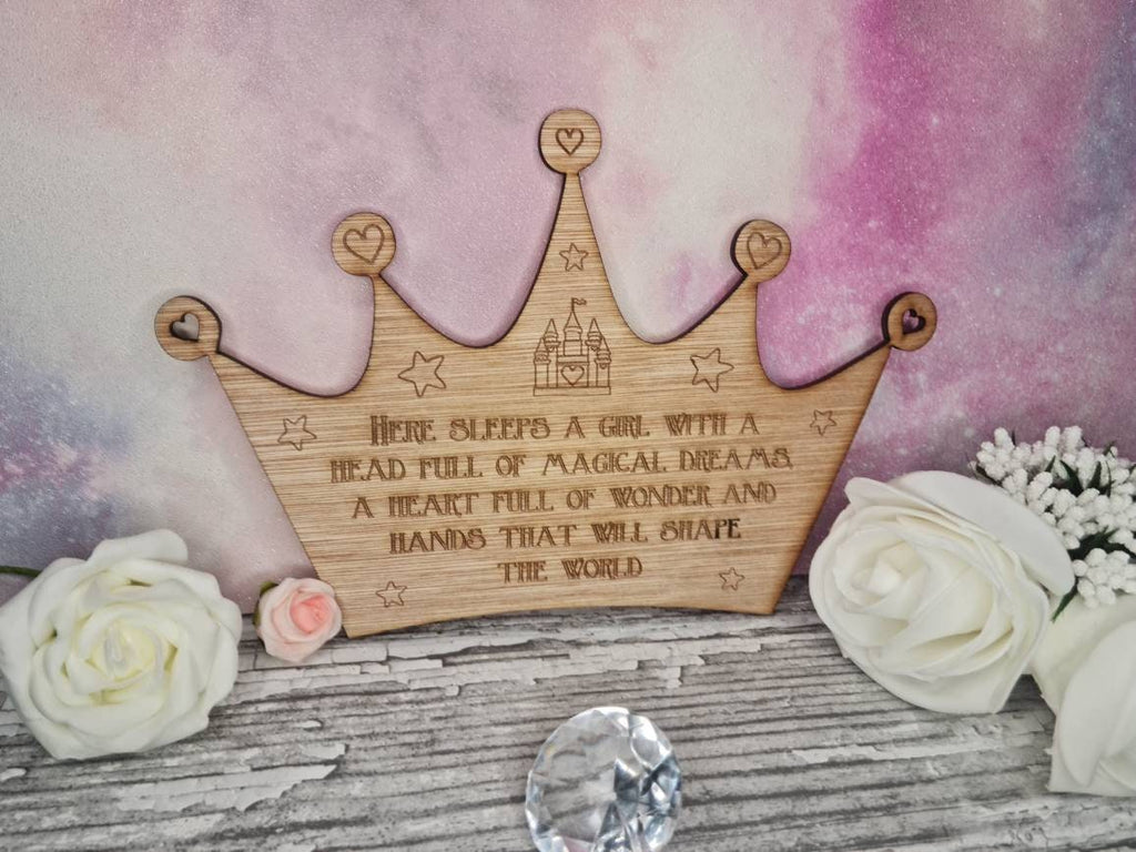 Beautiful bedroom door plaque - bedroom sign for princess - little girls bedroom decor - daughter - granddaughter - crown - tiara - castle