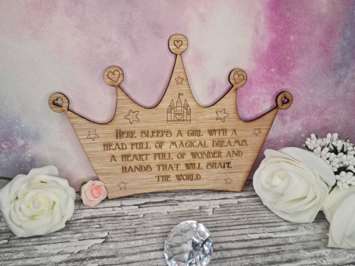 Beautiful bedroom door plaque - bedroom sign for princess - little girls bedroom decor - daughter - granddaughter - crown - tiara - castle