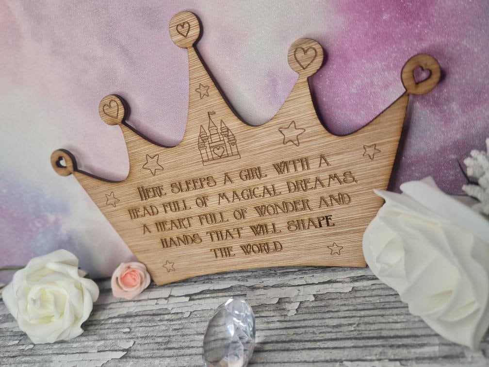 Beautiful bedroom door plaque - bedroom sign for princess - little girls bedroom decor - daughter - granddaughter - crown - tiara - castle