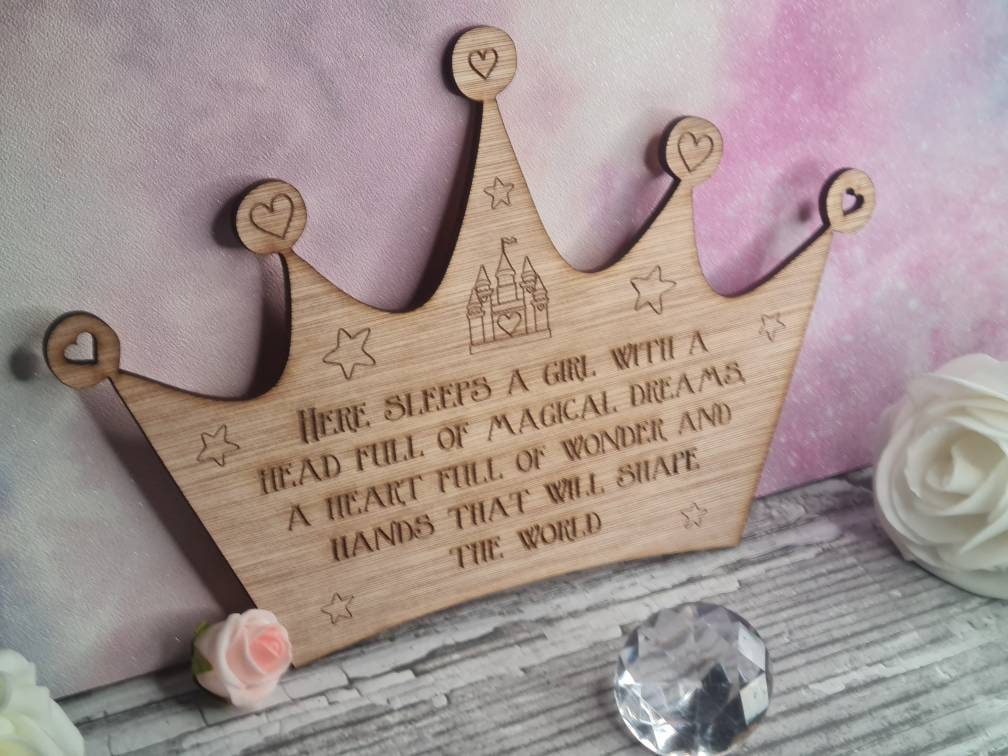 Beautiful bedroom door plaque - bedroom sign for princess - little girls bedroom decor - daughter - granddaughter - crown - tiara - castle