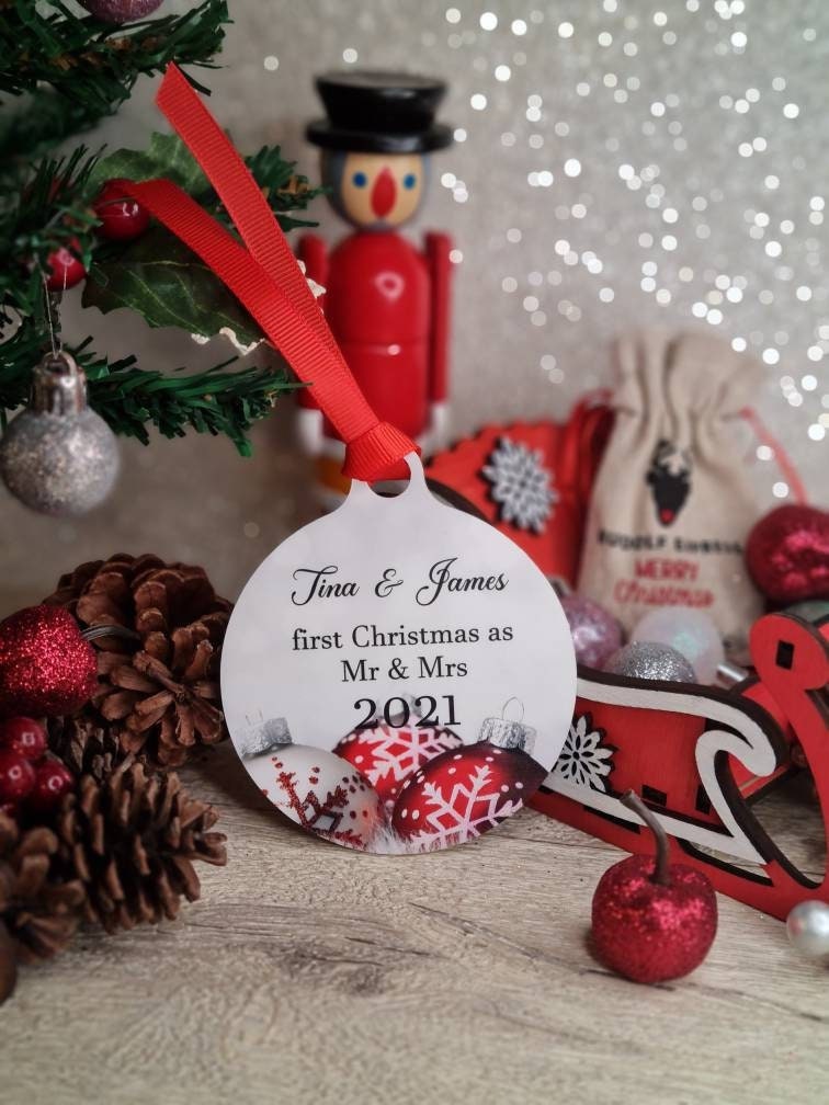 Personalised Christmas memory bauble - first Mr & Mrs or your preference - Newly Wed - xmas - gift - present - tree - decoration - decor