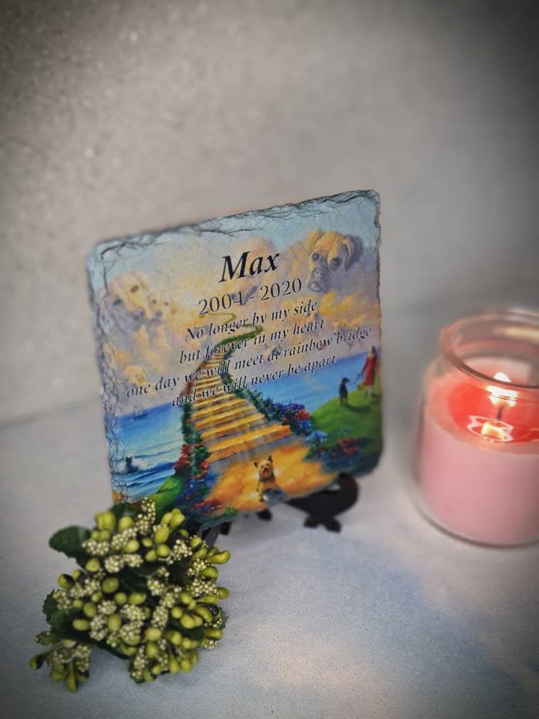 Personalised pet memorial stone - Rainbow Bridge - grave marker - Remember - Dog - Cat - Anniversary - Garden - tomb stone - rememberance