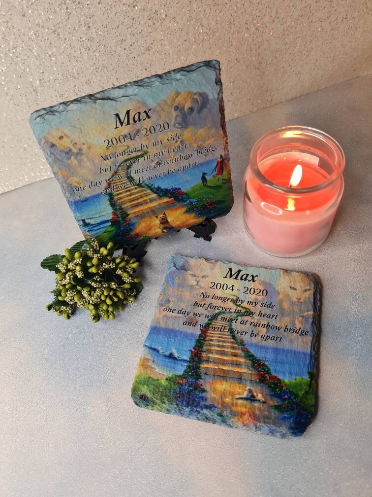 Personalised pet memorial stone - Rainbow Bridge - grave marker - Remember - Dog - Cat - Anniversary - Garden - tomb stone - rememberance