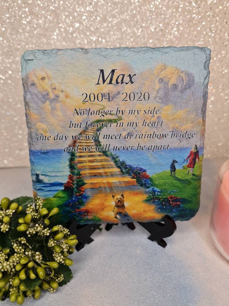 Personalised pet memorial stone - Rainbow Bridge - grave marker - Remember - Dog - Cat - Anniversary - Garden - tomb stone - rememberance