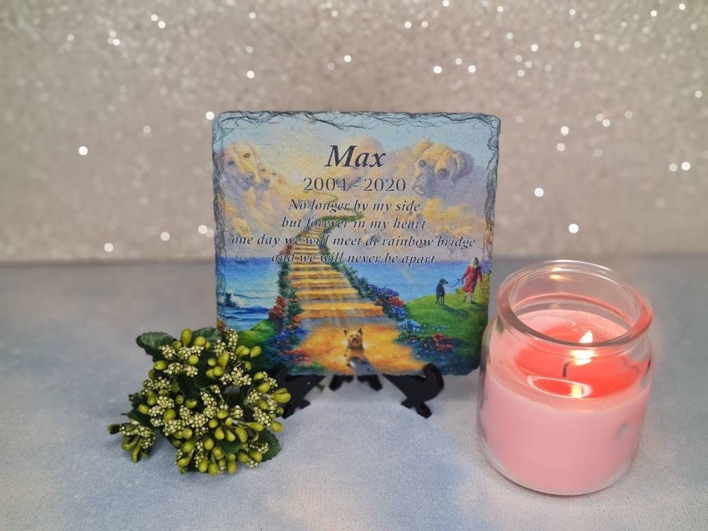 Personalised pet memorial stone - Rainbow Bridge - grave marker - Remember - Dog - Cat - Anniversary - Garden - tomb stone - rememberance