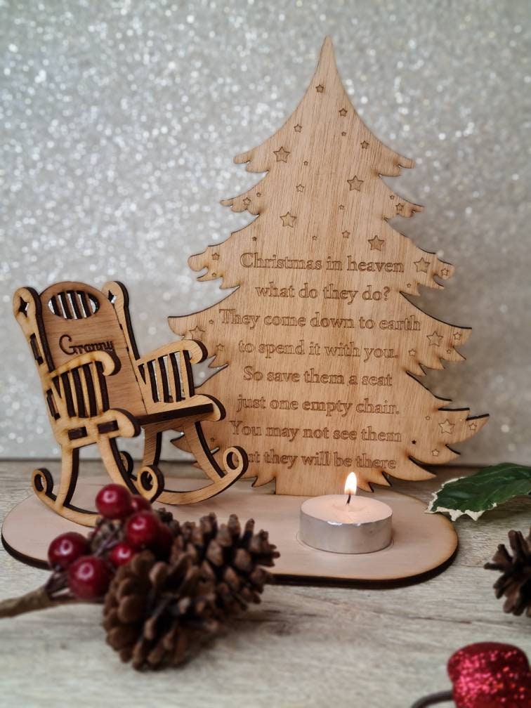 Personalised Christmas candle memorial display - rocking chair -rustic - xmas - memory - decoration -decor - rememberance - family - plaque