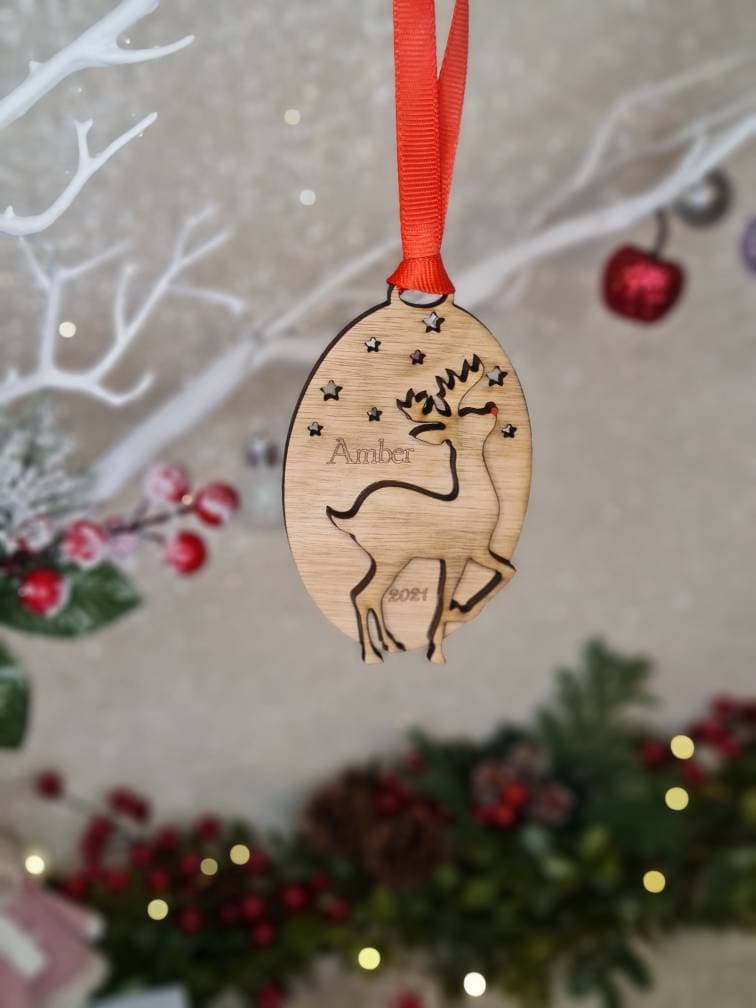Personalised Christmas Rudolph bauble - First christmas? - Lovely keepsake - Tree decor - memorial - xmas - gift - present - decoration