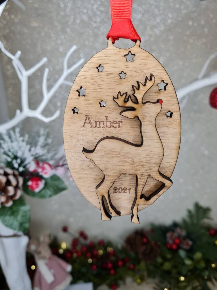 Personalised Christmas Rudolph bauble - First christmas? - Lovely keepsake - Tree decor - memorial - xmas - gift - present - decoration