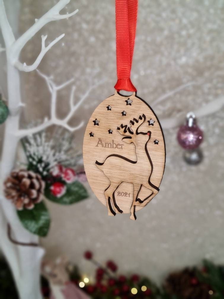 Personalised Christmas Rudolph bauble - First christmas? - Lovely keepsake - Tree decor - memorial - xmas - gift - present - decoration