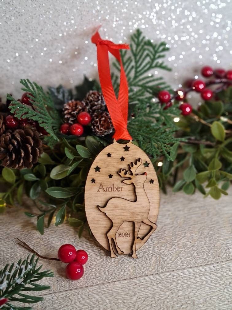 Personalised Christmas Rudolph bauble - First christmas? - Lovely keepsake - Tree decor - memorial - xmas - gift - present - decoration