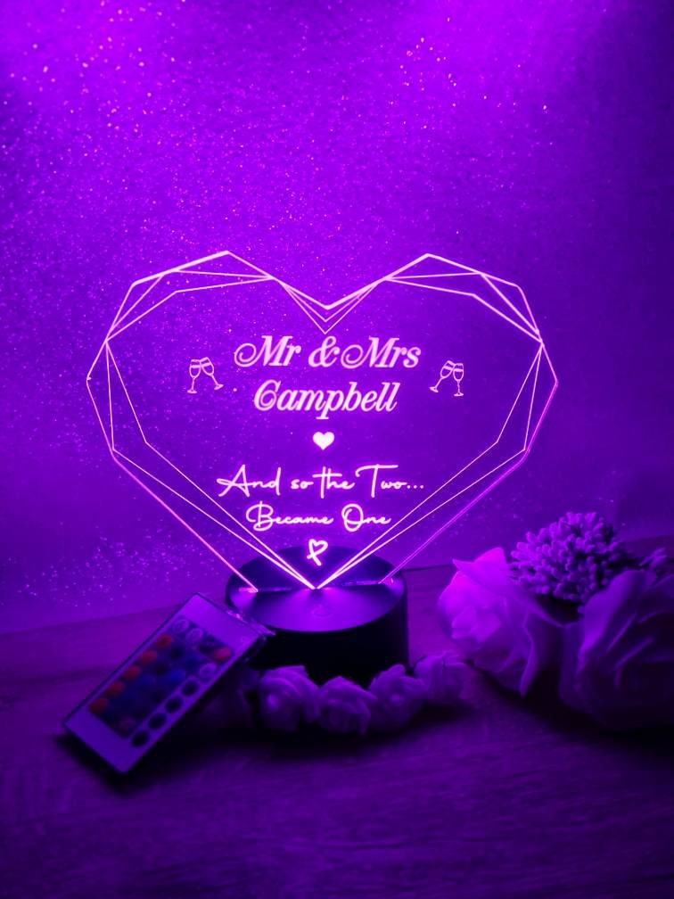 Personalised Wedding colour change light - Centrepiece - Night Light - Illusion Lamp - mood lighting - Marriage - your own choice of text!
