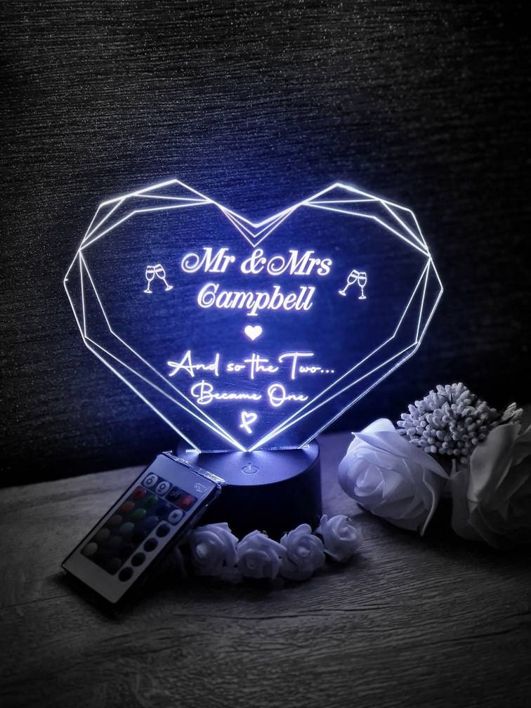 Personalised Wedding colour change light - Centrepiece - Night Light - Illusion Lamp - mood lighting - Marriage - your own choice of text!