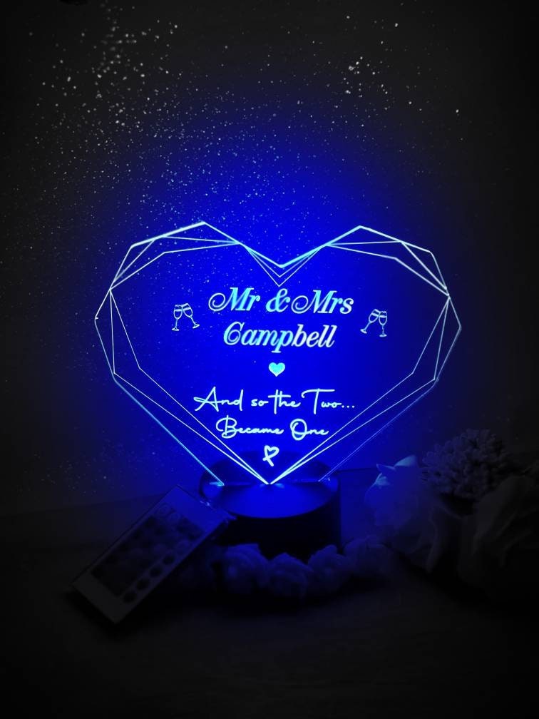 Personalised Wedding colour change light - Centrepiece - Night Light - Illusion Lamp - mood lighting - Marriage - your own choice of text!