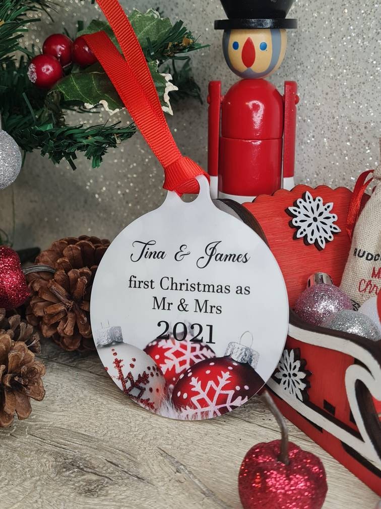 Personalised Christmas memory bauble - first Mr & Mrs or your preference - Newly Wed - xmas - gift - present - tree - decoration - decor