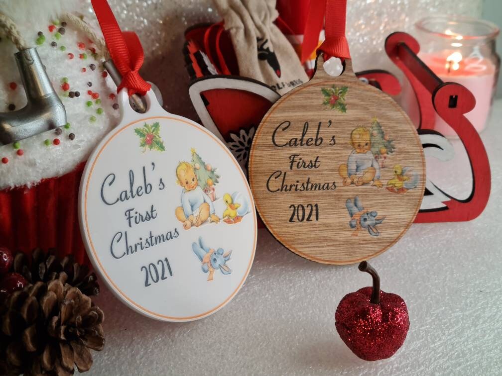 Personalised First Christmas bauble - beautiful gift for Girl or Boy - xmas - gift - tree - Vintage - Retro - decor - sentimental - keepsake
