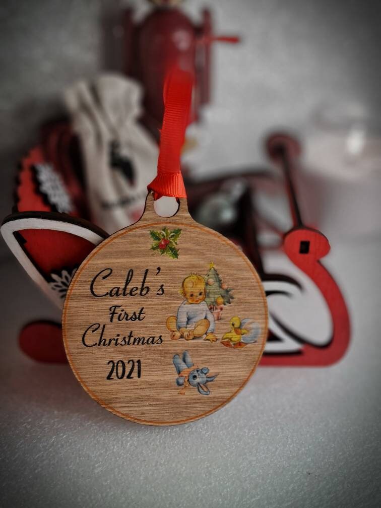 Personalised First Christmas bauble - beautiful gift for Girl or Boy - xmas - gift - tree - Vintage - Retro - decor - sentimental - keepsake