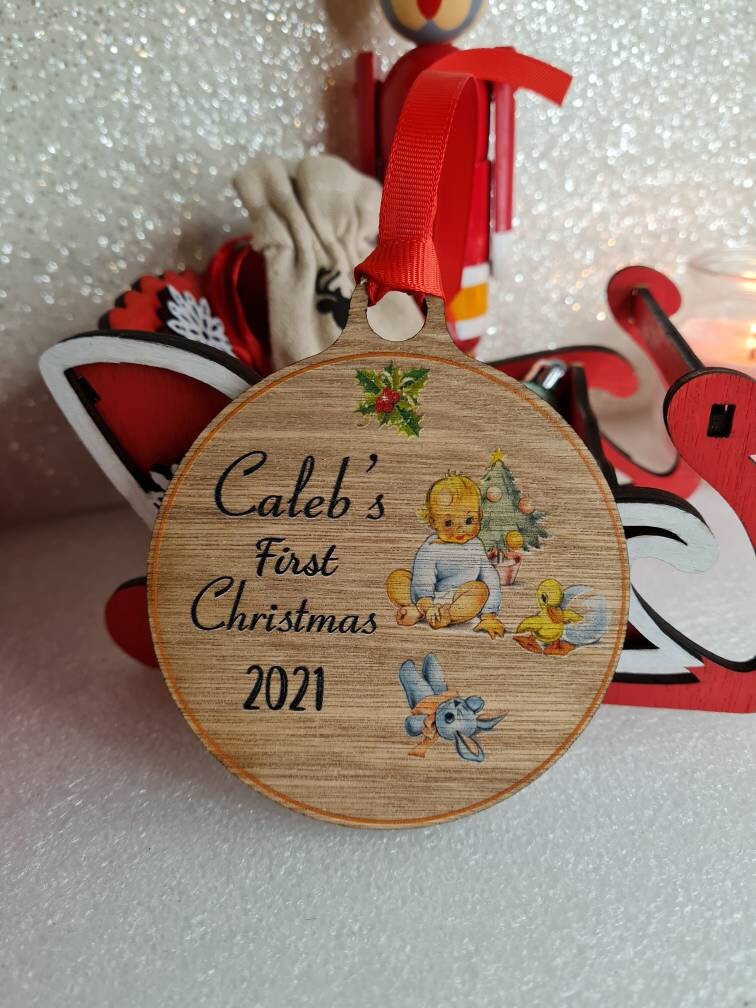 Personalised First Christmas bauble - beautiful gift for Girl or Boy - xmas - gift - tree - Vintage - Retro - decor - sentimental - keepsake