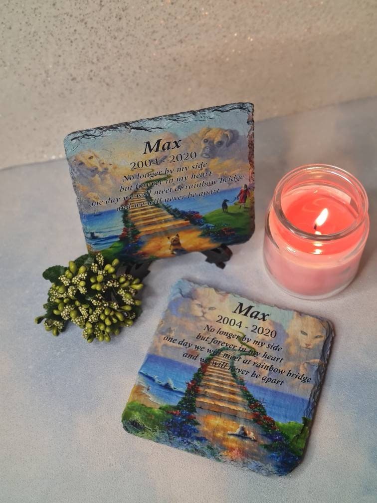 Personalised pet memorial stone - Rainbow Bridge - grave marker - Remember - Dog - Cat - Anniversary - Garden - tomb stone - rememberance