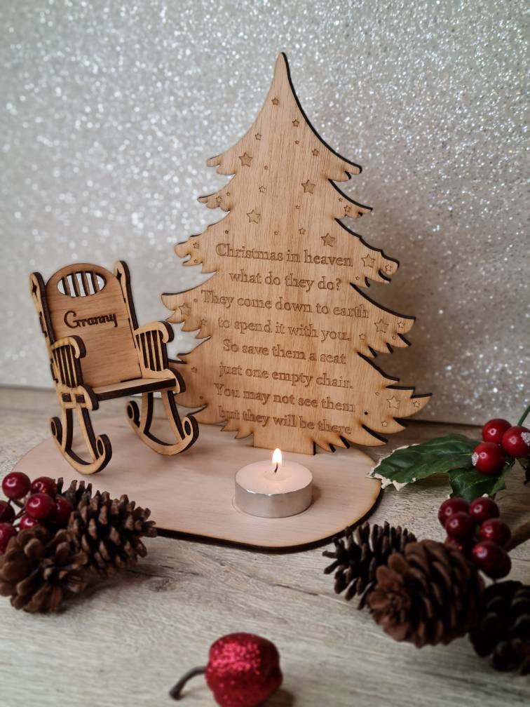 Personalised Christmas candle memorial display - rocking chair -rustic - xmas - memory - decoration -decor - rememberance - family - plaque