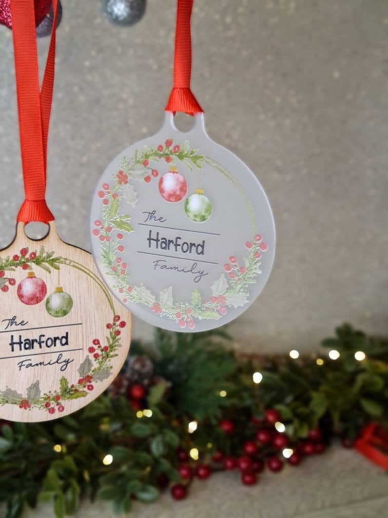 Personalised family name bauble - add your own name - Newly Wed - xmas - gift - present - tree - decoration - decor - new baby - babys 1st