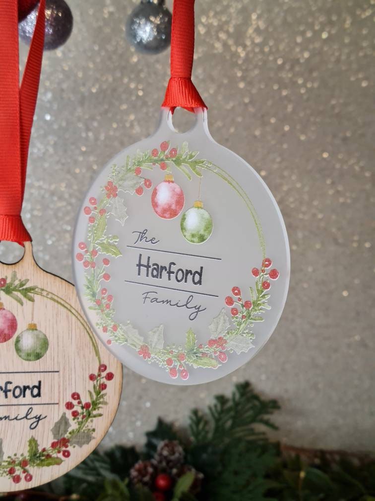 Personalised family name bauble - add your own name - Newly Wed - xmas - gift - present - tree - decoration - decor - new baby - babys 1st