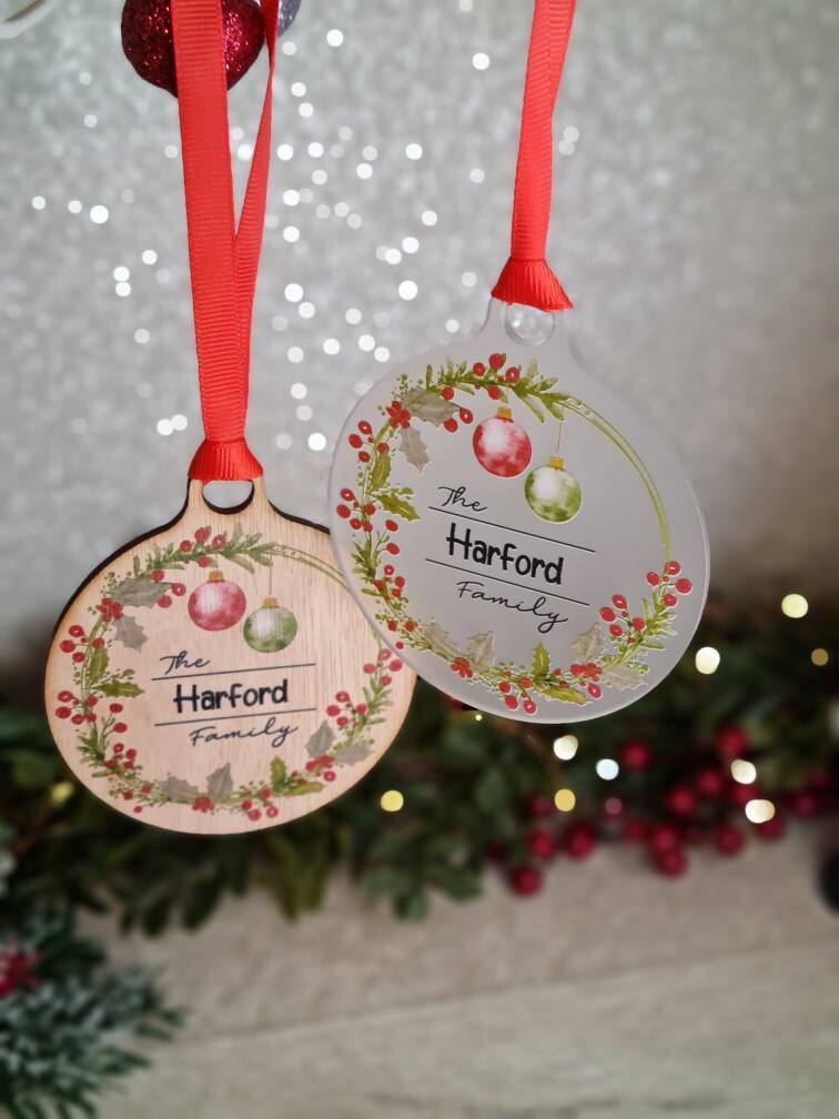 Personalised family name bauble - add your own name - Newly Wed - xmas - gift - present - tree - decoration - decor - new baby - babys 1st