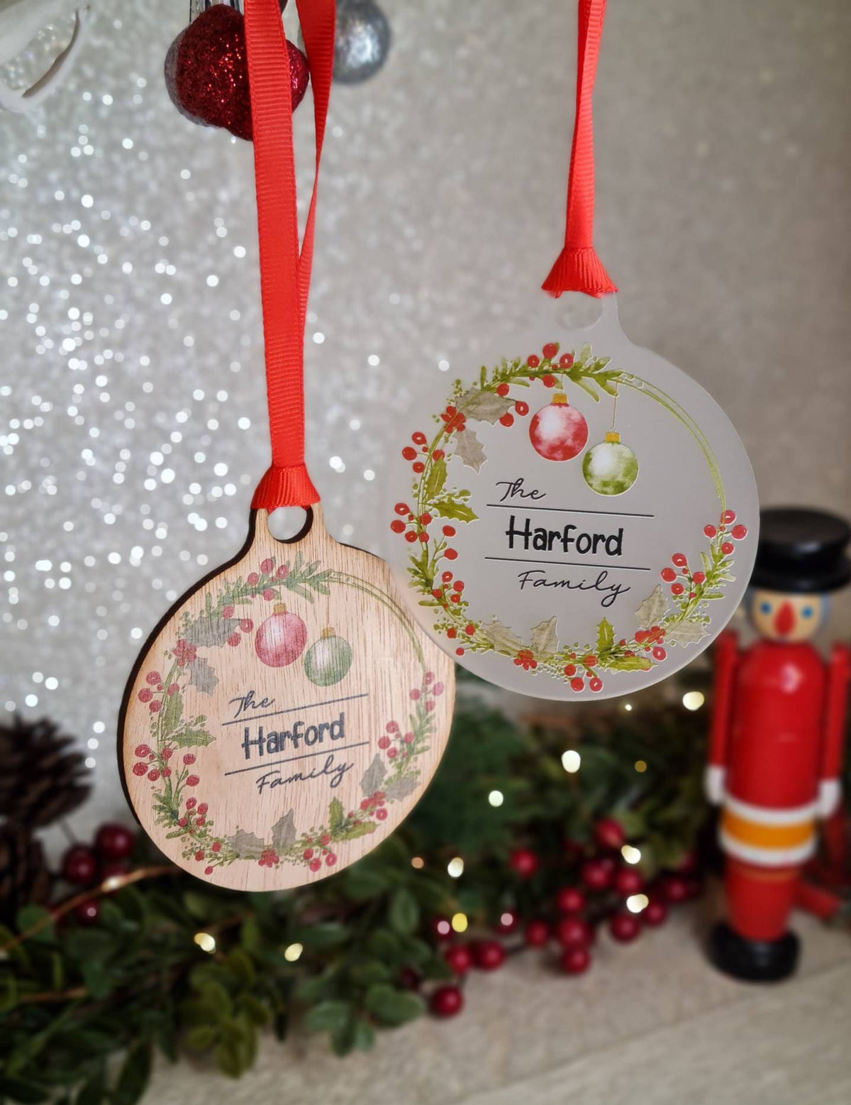Personalised family name bauble - add your own name - Newly Wed - xmas - gift - present - tree - decoration - decor - new baby - babys 1st
